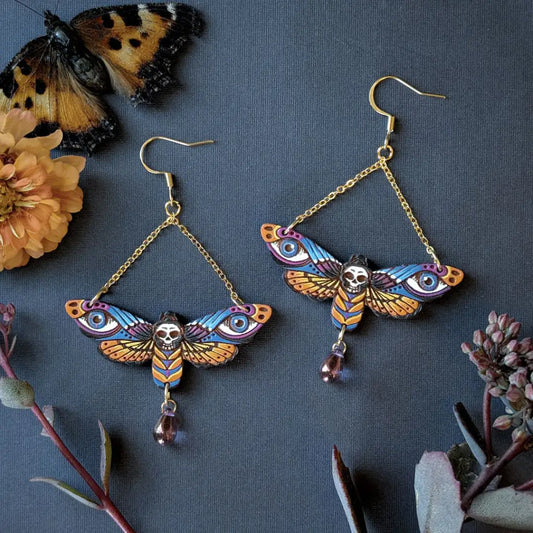 Death’s Head Hawkmoth Earrings Gold Dangle and Drop Earrings