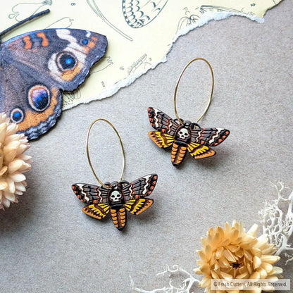 Death’s-head Hawkmoth Earrings - Gold Hoops - Dangle and Drop Earrings
