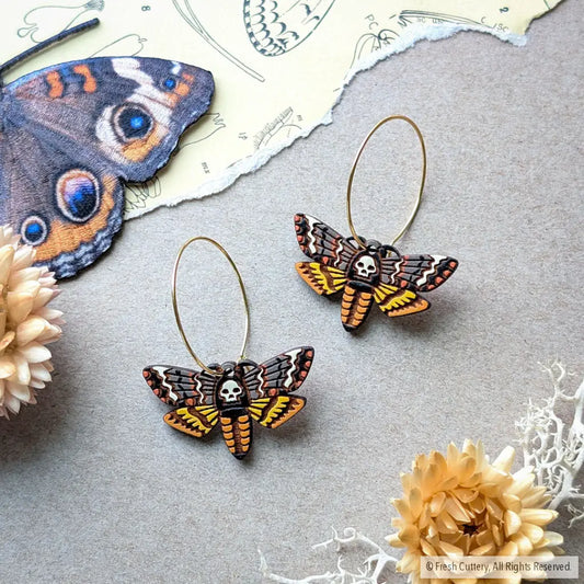 Death’s-head Hawkmoth Earrings - Gold Hoops - Dangle and Drop Earrings