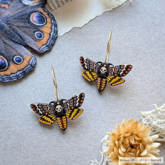 Death’s-head Hawkmoth Earrings - Gold Hoops - Dangle and Drop Earrings