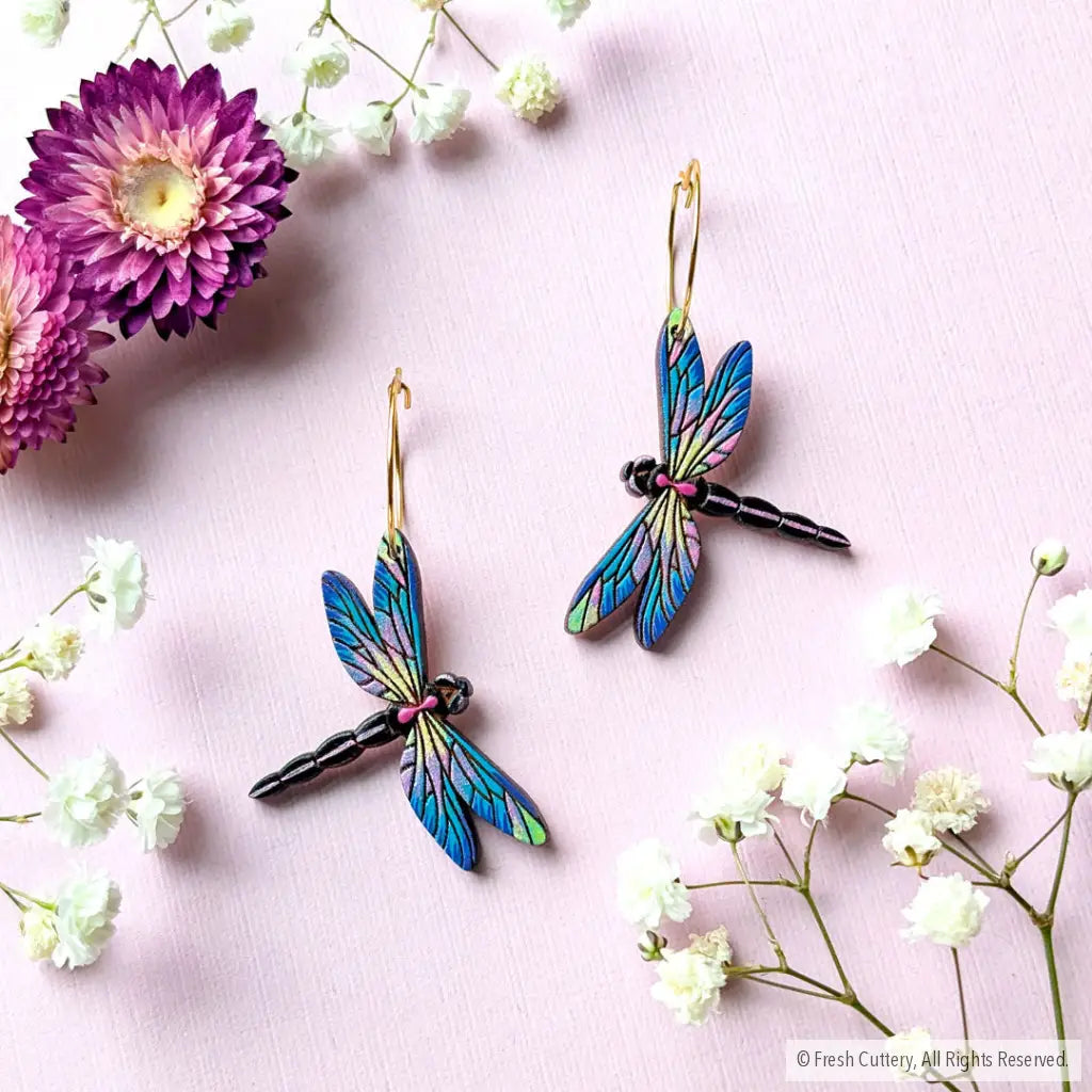 Dragonfly Earrings Gold Hoops Dangle and Drop Earrings