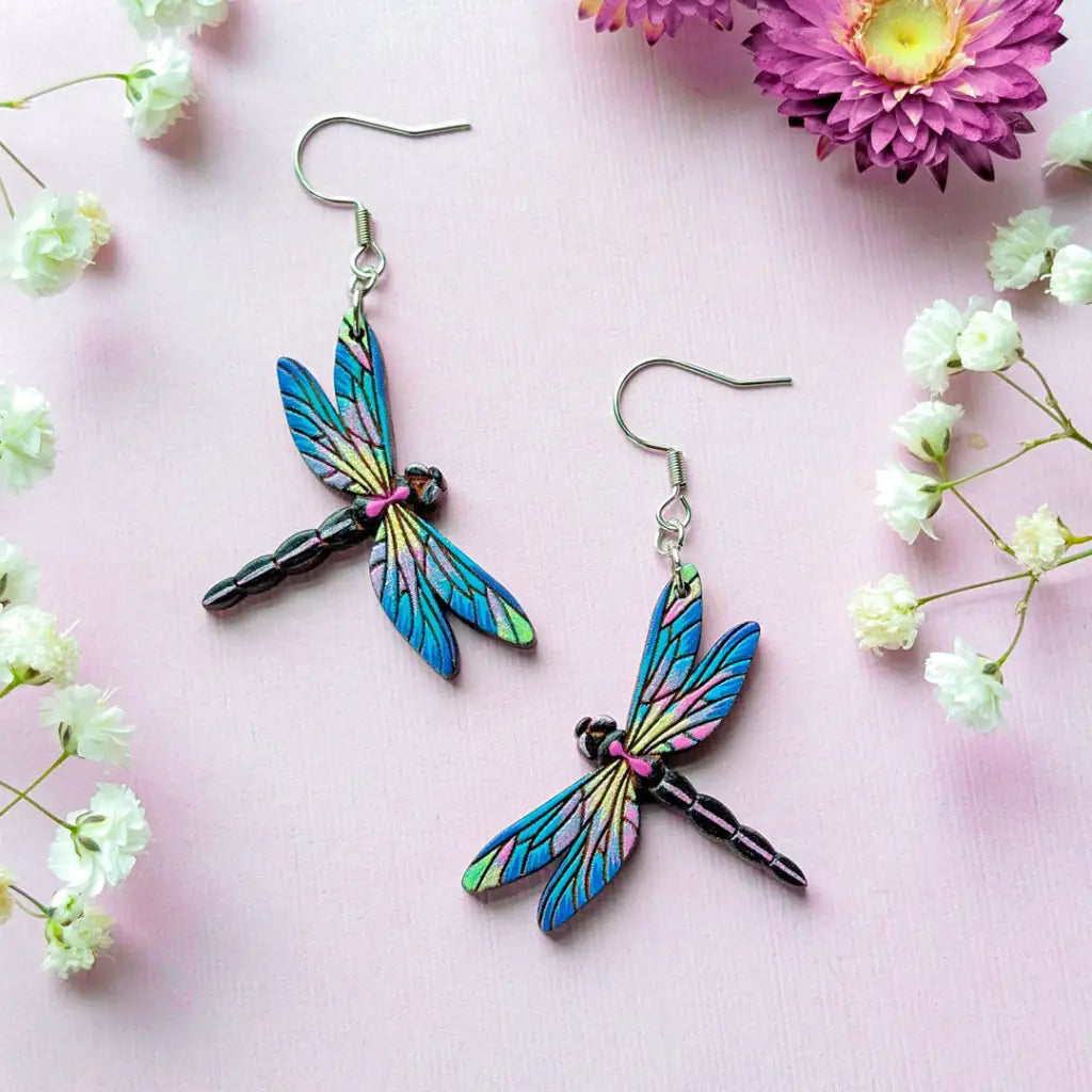 Dragonfly Earrings Silver Ear Wires Dangle and Drop Earrings