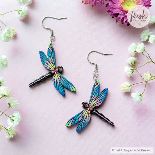 Dragonfly Earrings Silver Ear Wires Dangle and Drop Earrings
