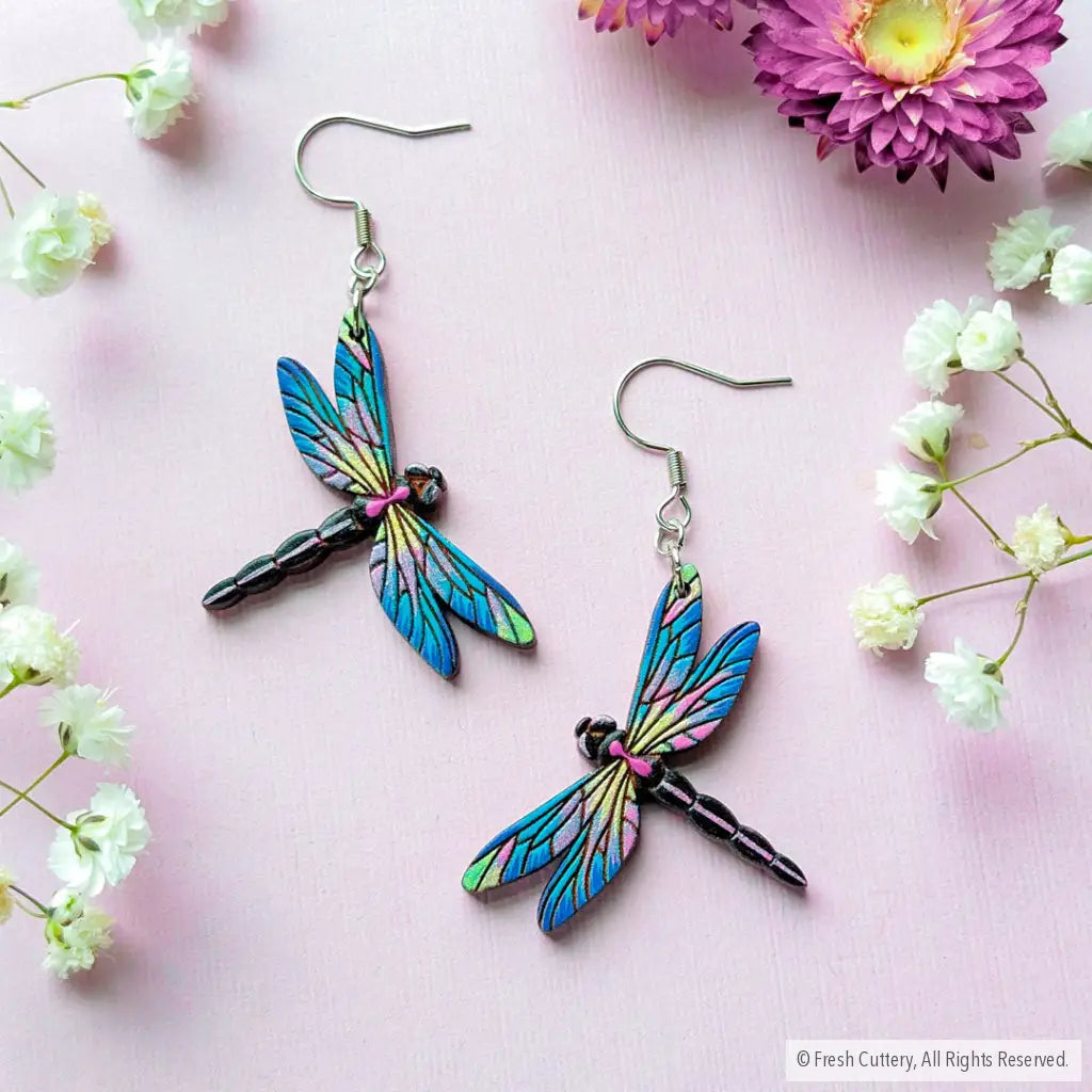 Dragonfly Earrings Silver Ear Wires Dangle and Drop Earrings