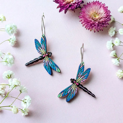 Dragonfly Earrings Silver Hoops Dangle and Drop Earrings