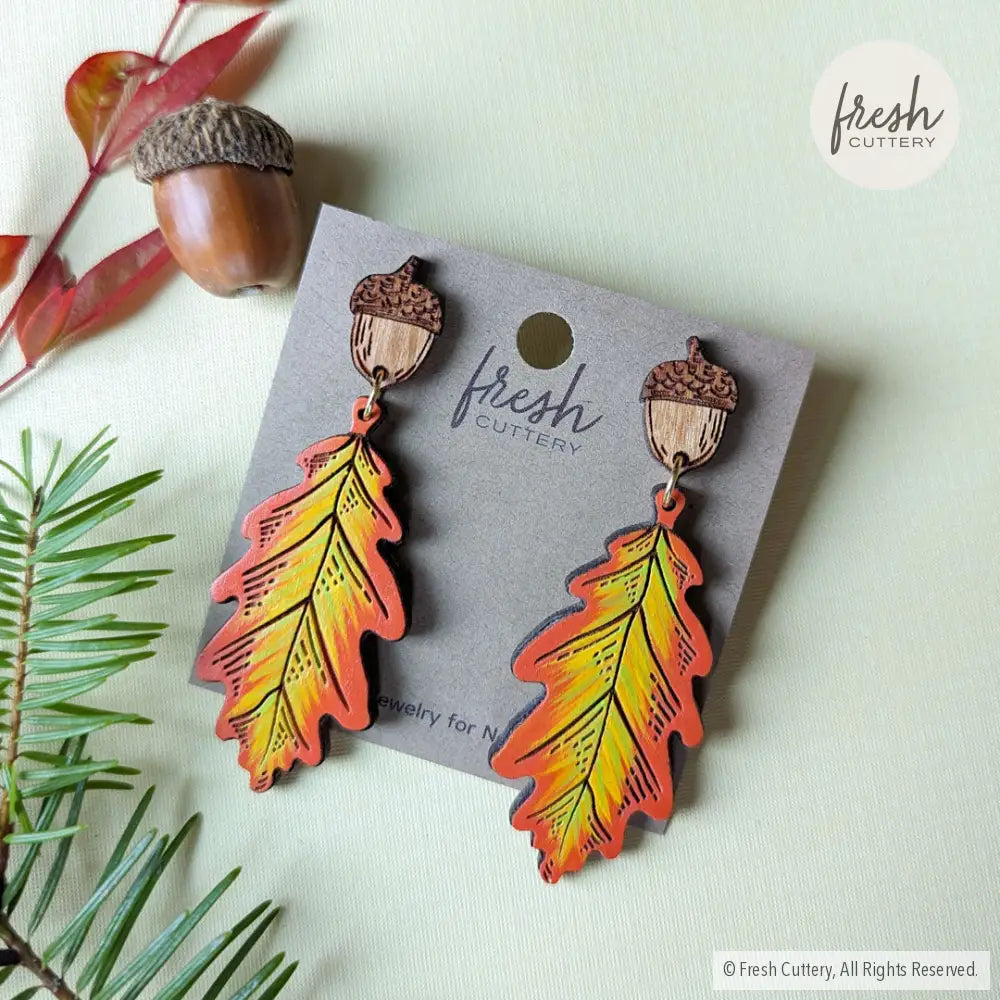 Fall Oak Leaf Earrings Dangle And Drop