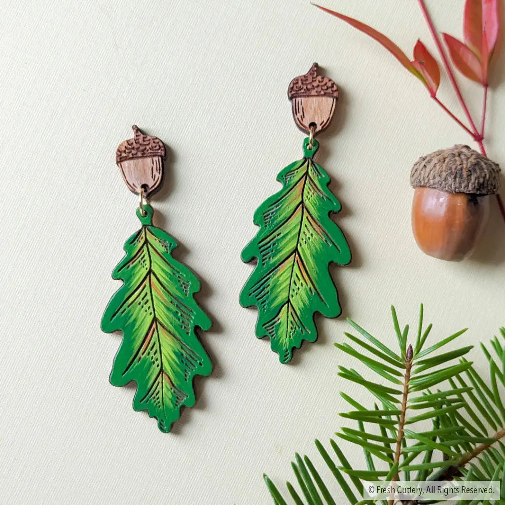 Fall Oak Leaf Earrings Green Dangle And Drop