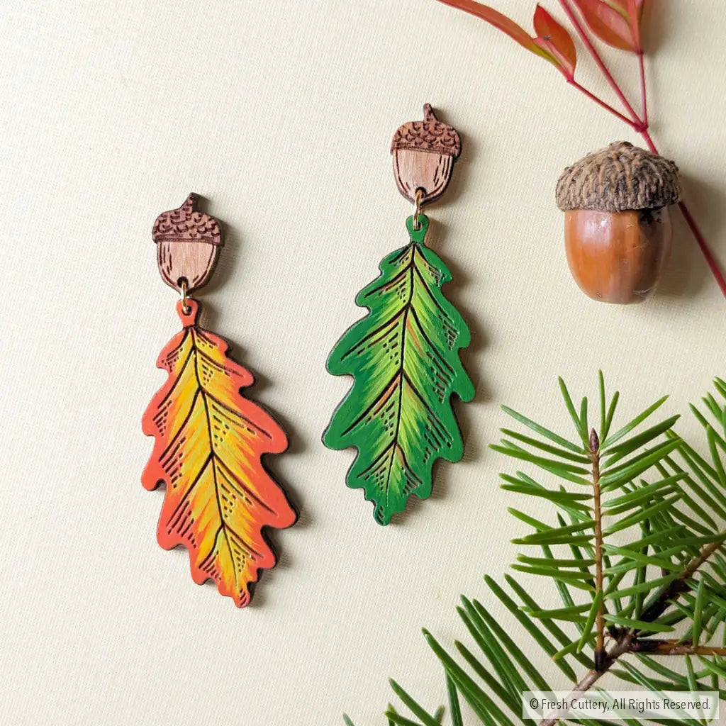 Fall Oak Leaf Earrings Mismatched Pair Dangle And Drop