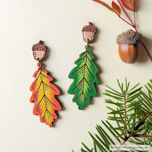Fall Oak Leaf Earrings Mismatched Pair Dangle And Drop