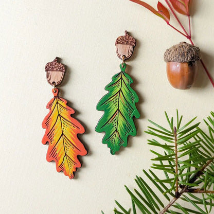 Fall Oak Leaf Earrings Mismatched Pair Dangle And Drop