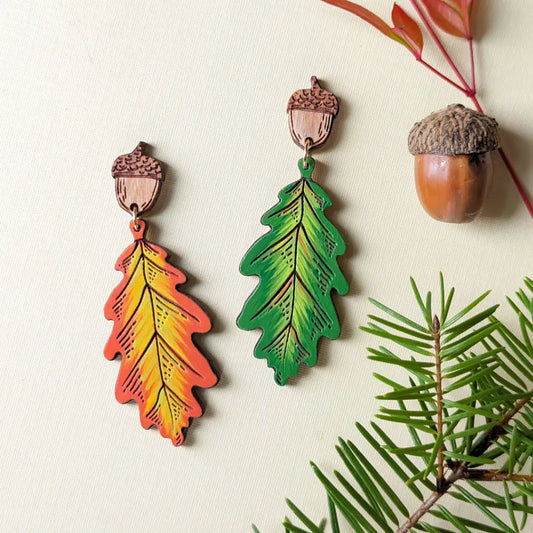 Fall Oak Leaf Earrings Mismatched Pair Dangle And Drop