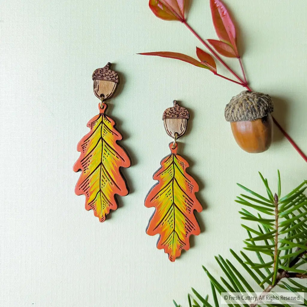 Fall Oak Leaf Earrings Orange Dangle And Drop