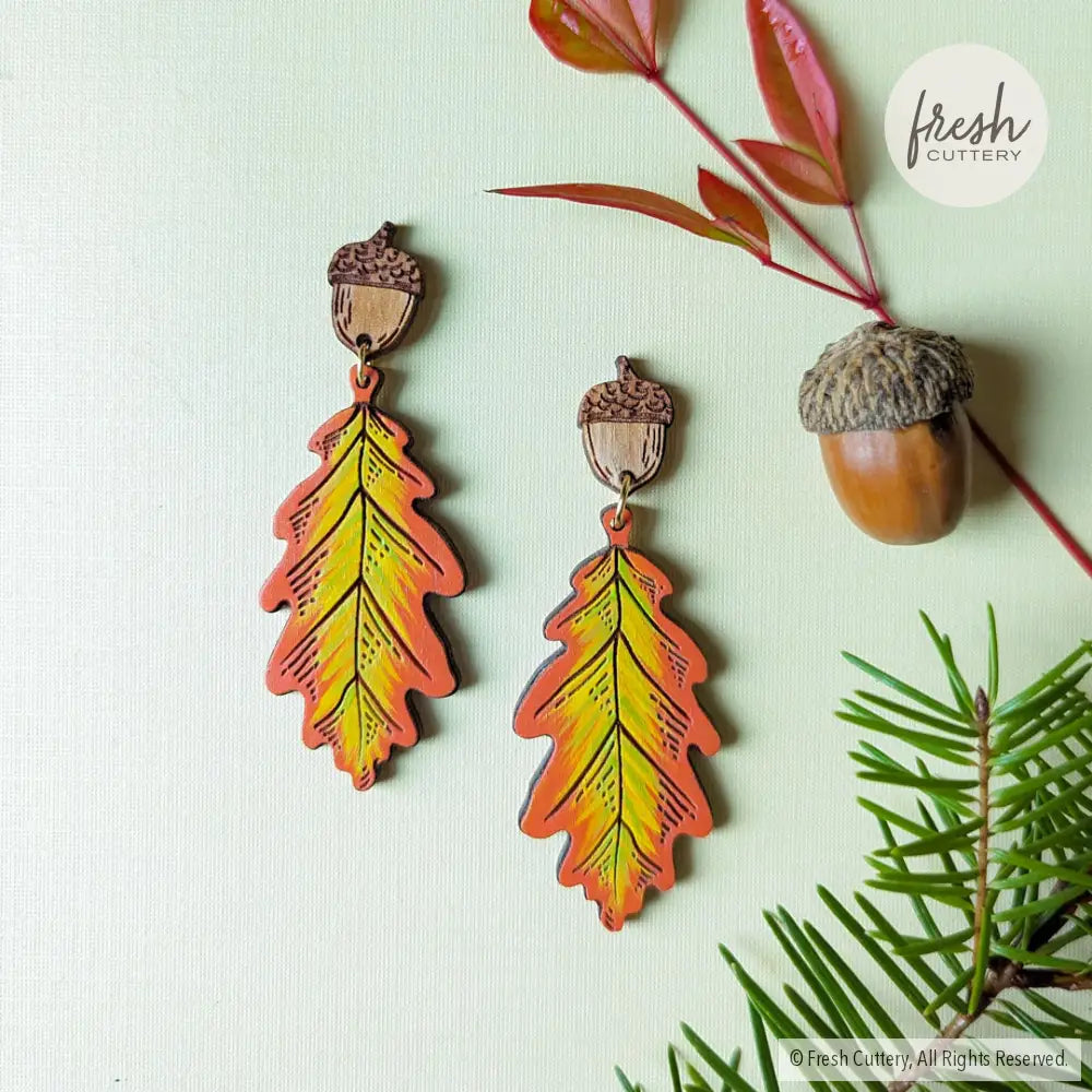 Fall Oak Leaf Earrings Orange Dangle And Drop