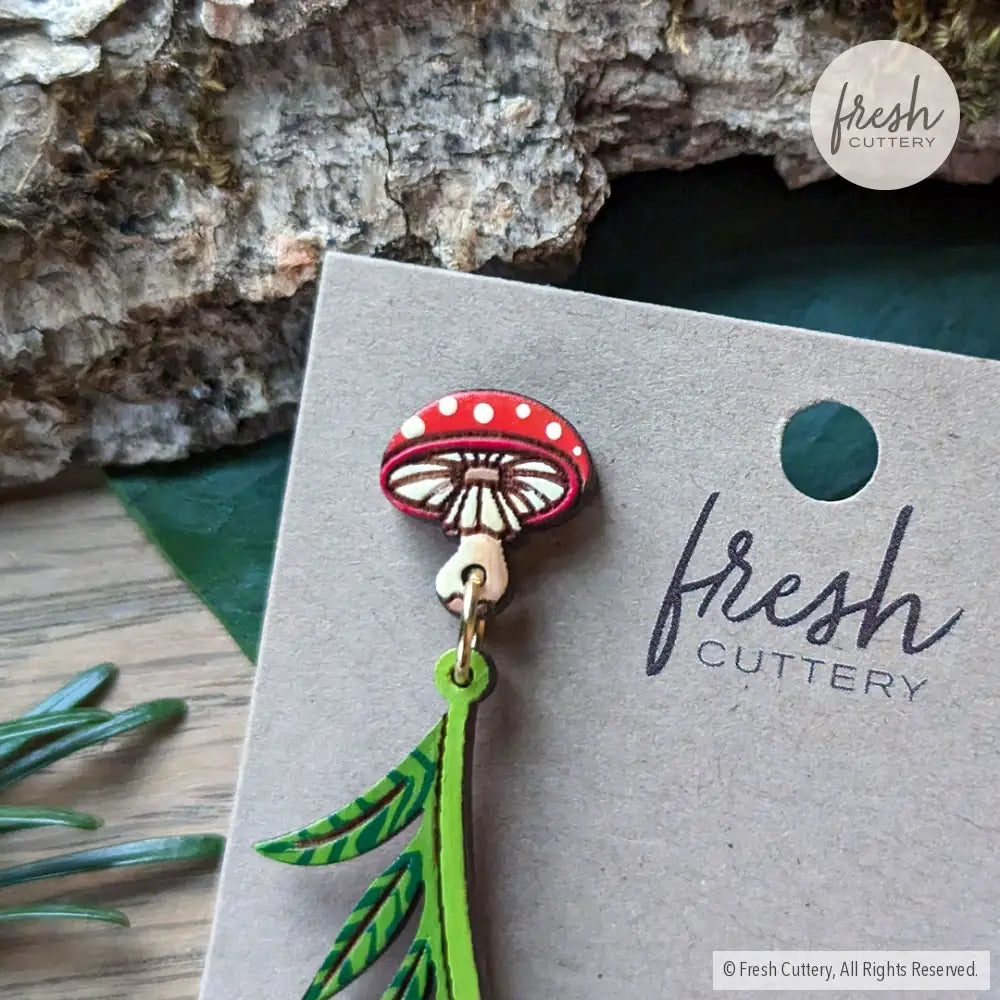 Fiddlehead Fern & Mushroom Earrings Dangle And Drop