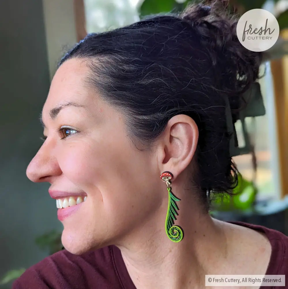 Fiddlehead Fern & Mushroom Earrings Dangle and Drop Earrings