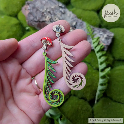 Fiddlehead Fern & Mushroom Earrings Dangle and Drop Earrings