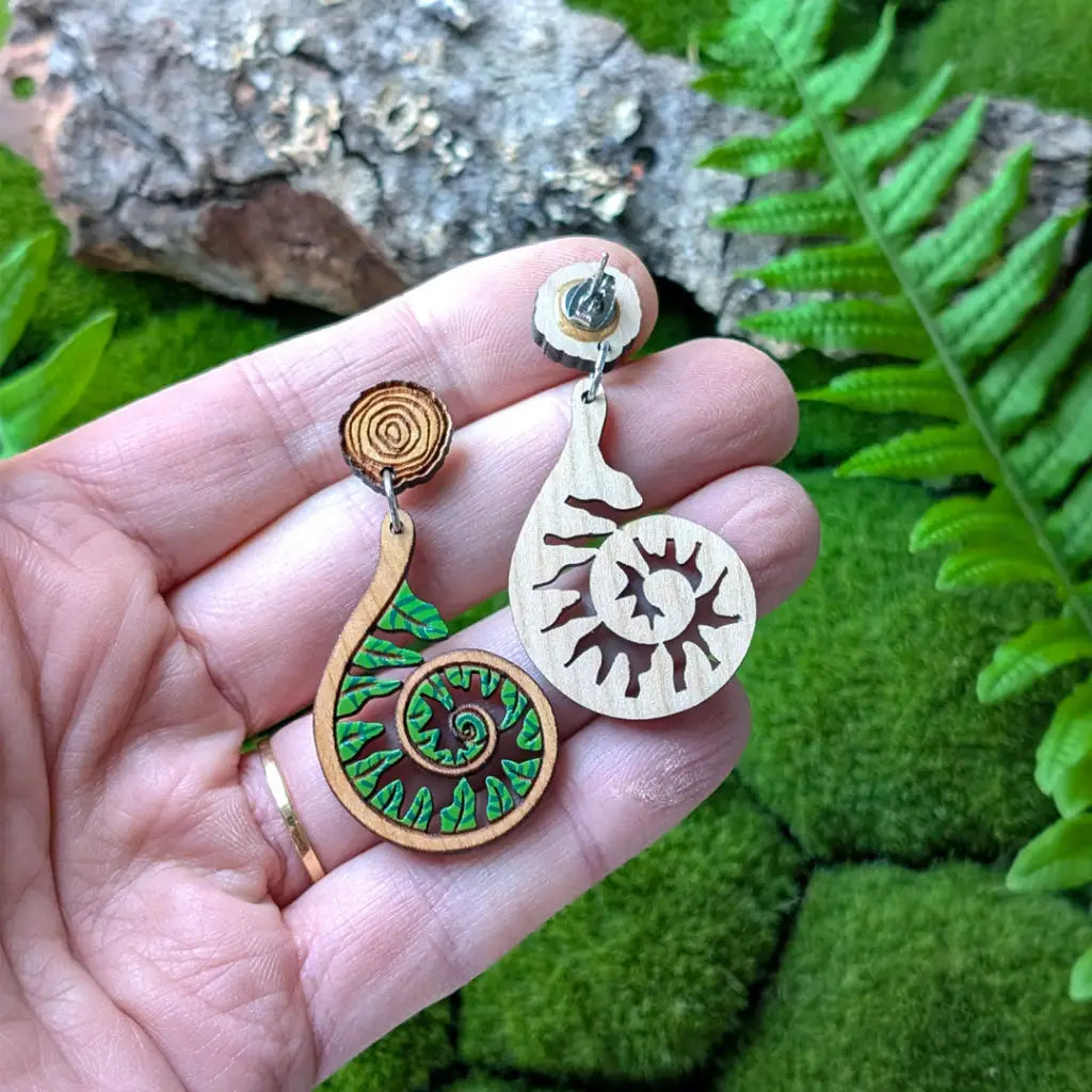 Fiddlehead Fern Spiral Earrings Dangle and Drop Earrings