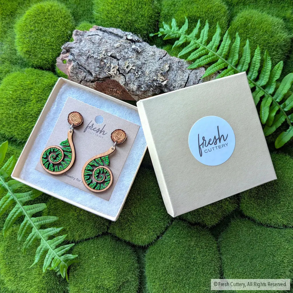 Fiddlehead Fern Spiral Earrings Dangle and Drop Earrings