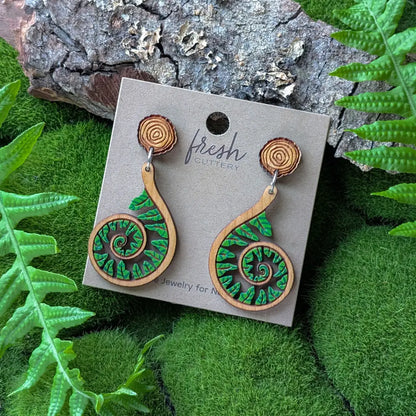 Fiddlehead Fern Spiral Earrings Dangle and Drop Earrings