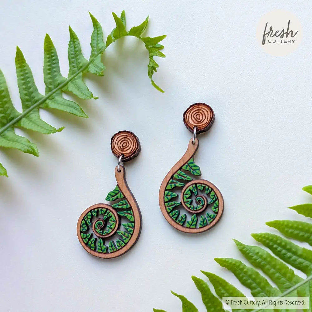 Fiddlehead Fern Spiral Earrings Dangle and Drop Earrings