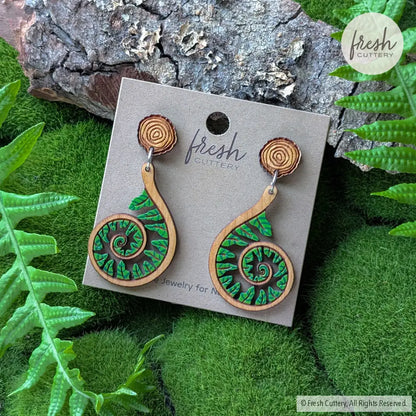 Fiddlehead Fern Spiral Earrings Dangle and Drop Earrings