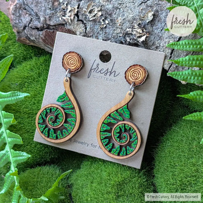 Fiddlehead Fern Spiral Earrings Dangle and Drop Earrings