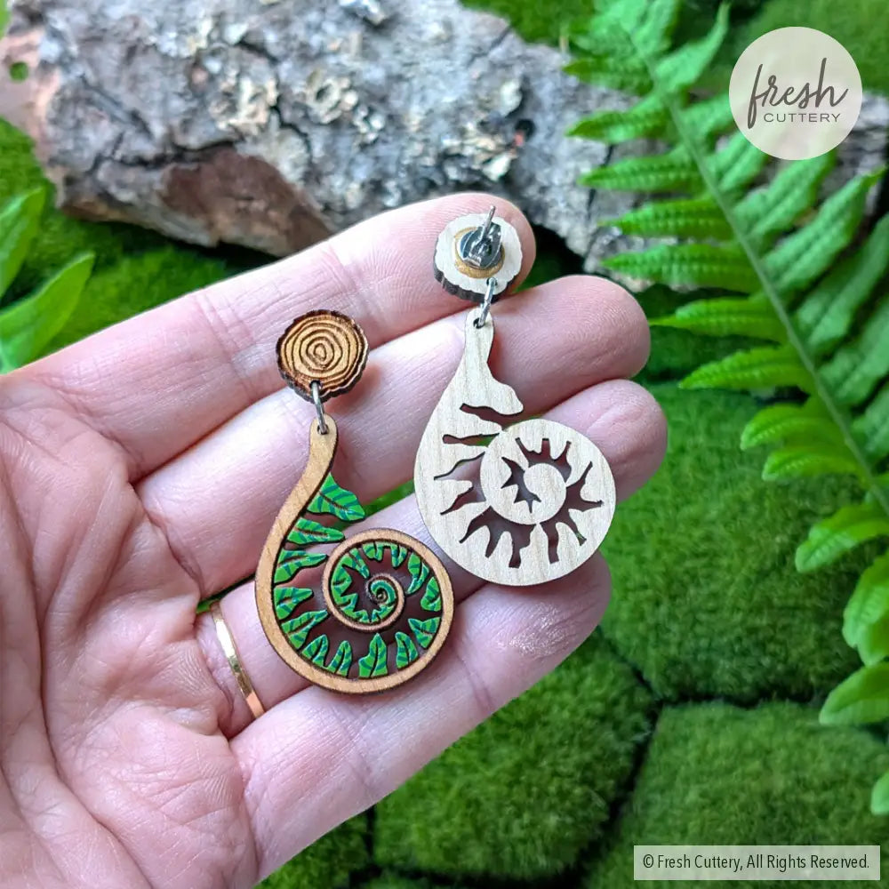 Fiddlehead Fern Spiral Earrings Dangle and Drop Earrings