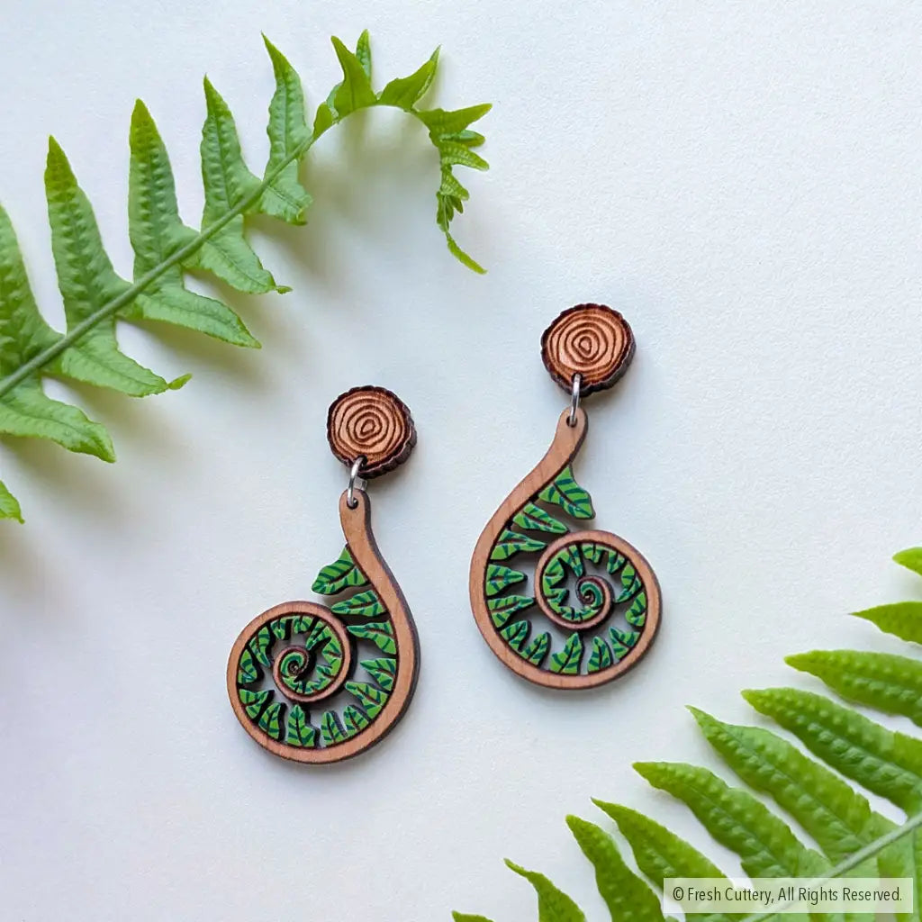 Fiddlehead Fern Spiral Earrings Dangle and Drop Earrings