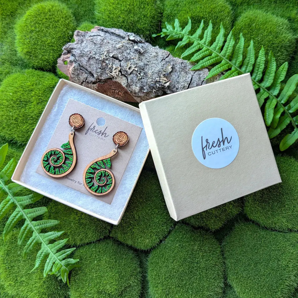 Fiddlehead Fern Spiral Earrings Dangle and Drop Earrings