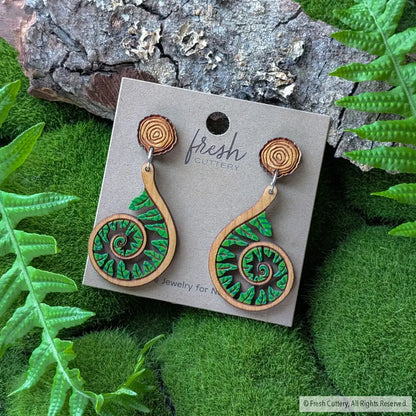 Fiddlehead Fern Spiral Earrings Dangle and Drop Earrings