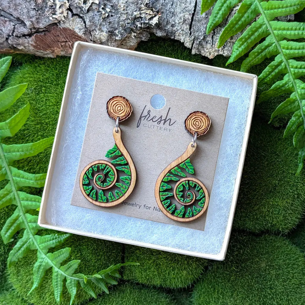 Fiddlehead Fern Spiral Earrings Dangle and Drop Earrings