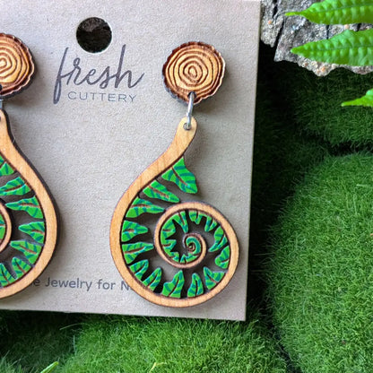 Fiddlehead Fern Spiral Earrings Dangle and Drop Earrings