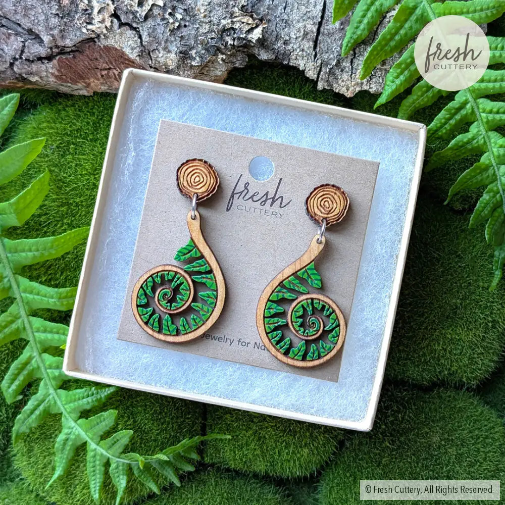 Fiddlehead Fern Spiral Earrings Dangle and Drop Earrings
