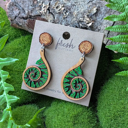 Fiddlehead Fern Spiral Earrings Dangle and Drop Earrings