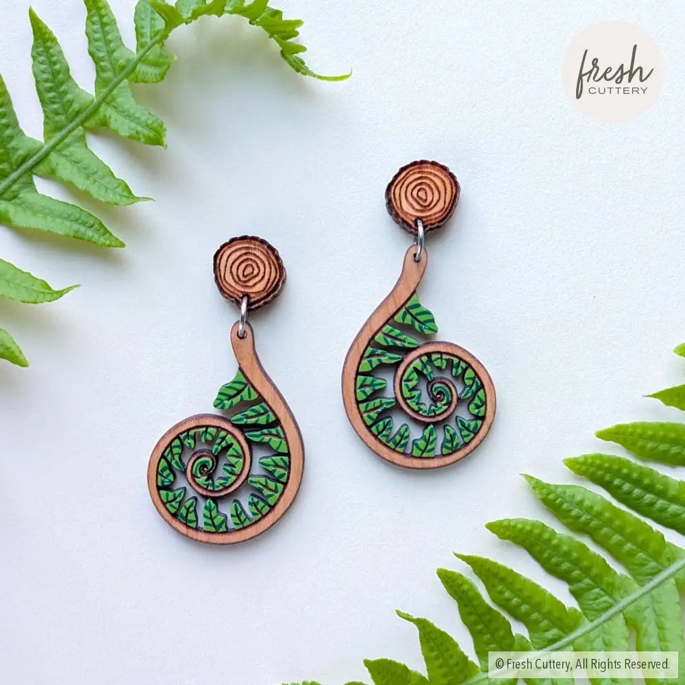 Fiddlehead Fern Spiral Earrings Dangle and Drop Earrings