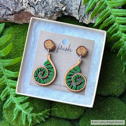Fiddlehead Fern Spiral Earrings Dangle and Drop Earrings