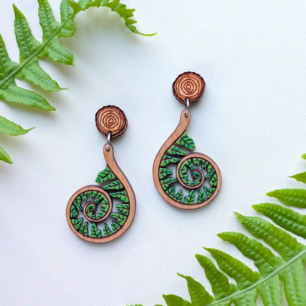 Fiddlehead Fern Spiral Earrings Dangle and Drop Earrings
