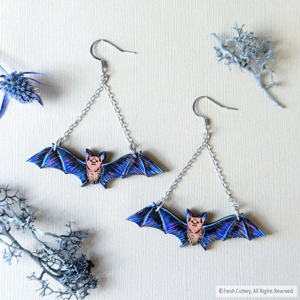 Flying Bat Earrings Without Bead / Gold Dangle And Drop