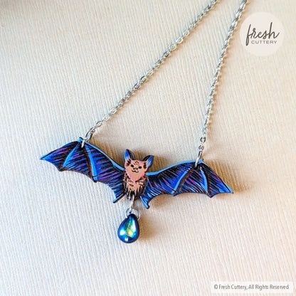 Flying Bat Necklace With Bead / Silver Chain Necklaces