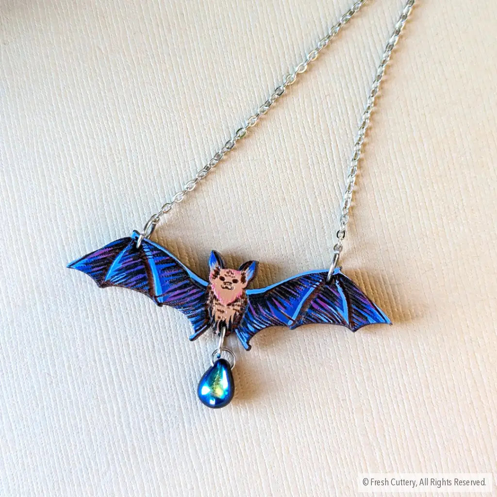 Flying Bat Necklace With Bead / Silver Chain Necklaces