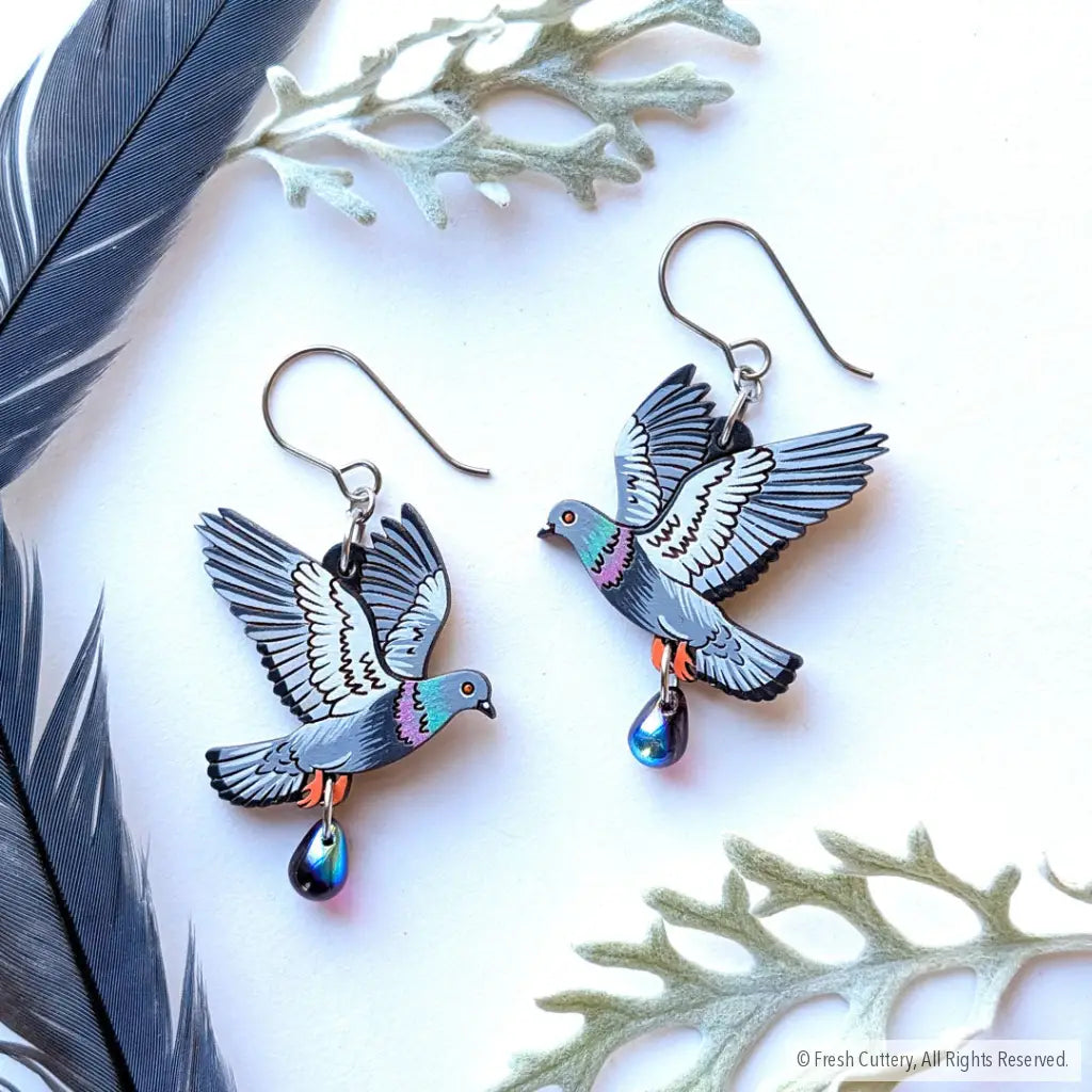 Flying Pigeon Earrings - Dangle and Drop Earrings