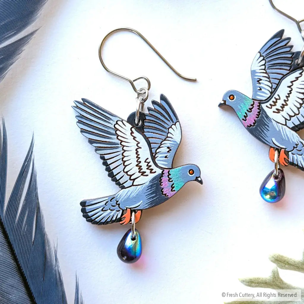 Flying Pigeon Earrings - Dangle and Drop Earrings