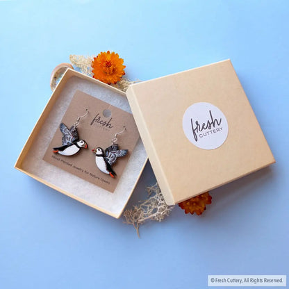 Flying Puffin Earrings - Dangle and Drop Earrings