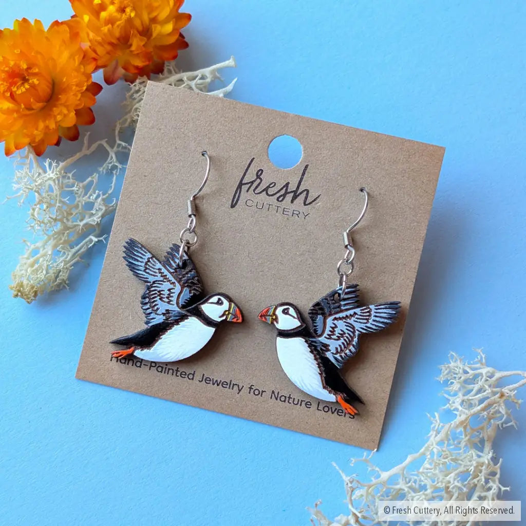 Flying Puffin Earrings - Dangle and Drop Earrings