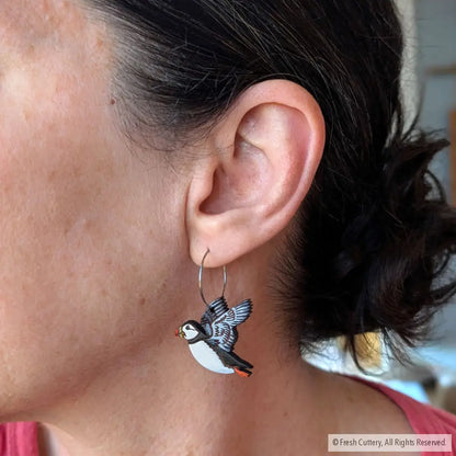 Flying Puffin Earrings - Dangle and Drop Earrings