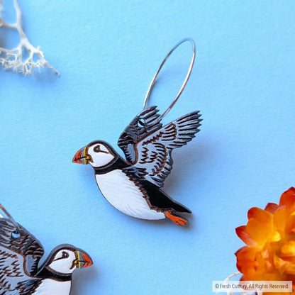 Flying Puffin Earrings - Dangle and Drop Earrings