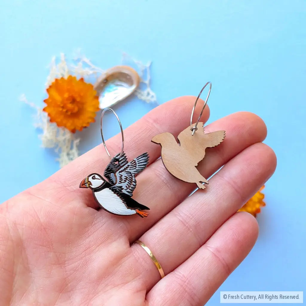 Flying Puffin Earrings - Dangle and Drop Earrings