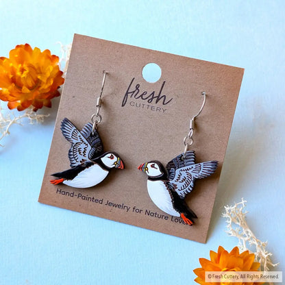 Flying Puffin Earrings - Dangle and Drop Earrings