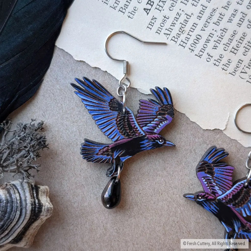 Flying Raven Earrings - Dangle and Drop Earrings