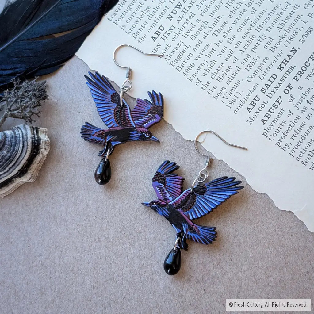 Flying Raven Earrings - Dangle and Drop Earrings